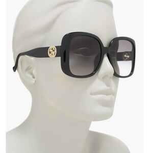 Gucci Black Oversize Logo GG Interlocking Sunglasses NEW